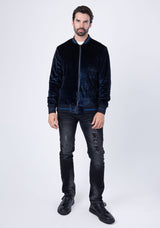 Barabas Wholesale Men's Shiny Glittery Sparkly Bomber Jacket BJ1358 Navy