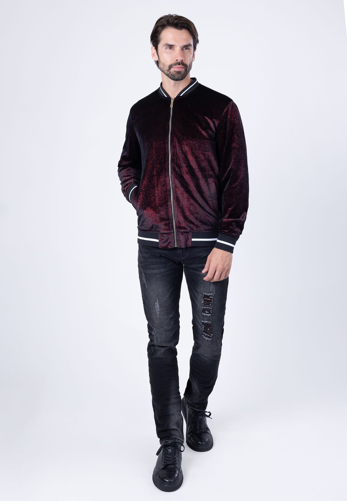 Barabas Wholesale Men's Shiny Glittery Sparkly Bomber Jacket BJ1358 Red