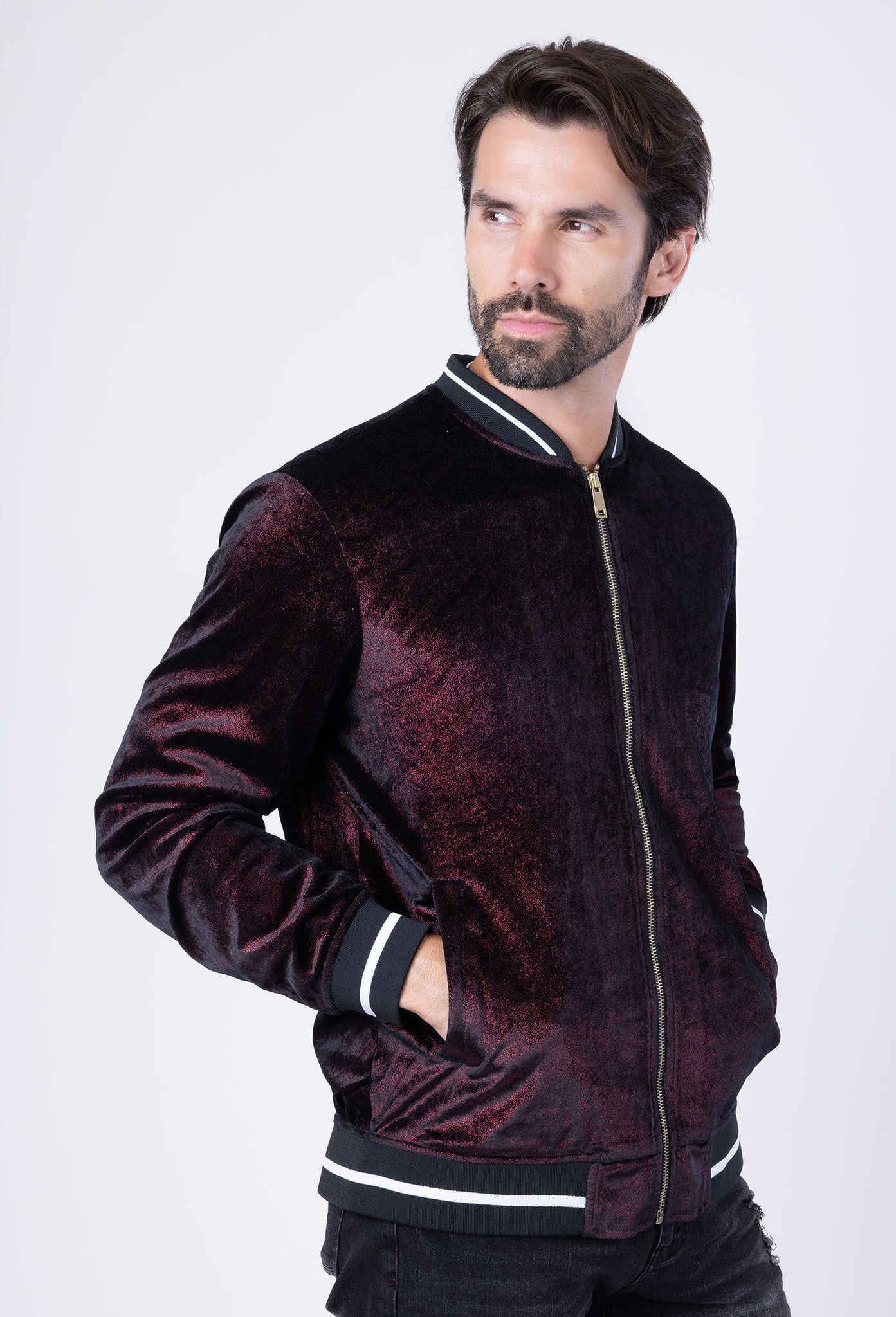 Barabas Wholesale Men's Shiny Glittery Sparkly Bomber Jacket BJ1358 Red