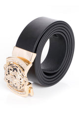 Barabas Wholesale Men's Rhinestone Tiger Black Gold Buckle Leather Belt BK11