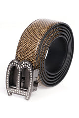 Barabas Men's Rhinestone B Letter Gold Buckle Leather Belt BK810