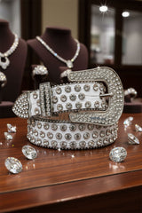 Barabas Wholesale men's Jewels Rhinestone Stone Buckle leather belt BK816 White silver