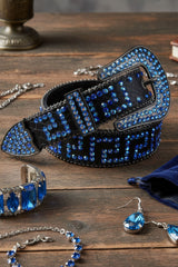 Barabas Wholesale Men's Greek Key Pattern Rhinestone Leather Belt BK818 Black Royal