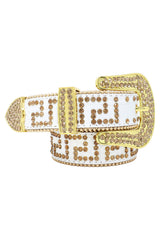 Barabas Wholesale Men's Greek Key Pattern Rhinestone Leather Belt BK818