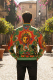 BARABAS Men's Sun Floral Print Greek key pattern Bomber Jacket BP20 Green