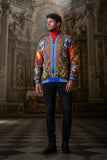 BARABAS Men's Sun Floral Print Greek key pattern Bomber Jacket BP20 Royal