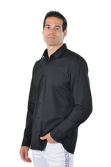Barabas Wholesale Men's Greek Key Baroque Button Down Long Sleeves Shirts BR100 Black