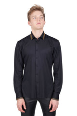 Barabas Wholesale Men's Greek Key Baroque Button Down Long Sleeves Shirts BR100 Black Gold