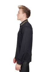 Barabas Wholesale Men's Greek Key Baroque Button Down Long Sleeves Shirts BR100 Black Gold