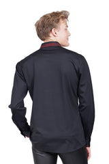 Barabas Wholesale Men's Rhinestone Greek key Pattern Long Sleeves Shirts BR100 Black Red