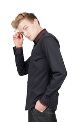 Barabas Wholesale Men's Rhinestone Greek key Pattern Long Sleeves Shirts BR100 Black Red