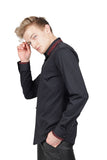 Barabas Wholesale Men's Rhinestone Greek key Pattern Long Sleeves Shirts BR100 Black Red