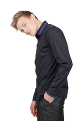 Barabas Wholesale Men's Greek Key Baroque Button Down Long Sleeves Shirts BR100 Black Royal