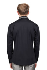 Barabas Wholesale Men's Rhinestone Greek key Pattern Long Sleeves Shirts BR100 Black Silver