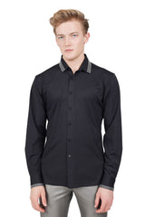 Barabas Wholesale Men's Rhinestone Greek key Pattern Long Sleeves Shirts BR100 Black Silver