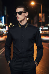 Barabas Wholesale Men's Greek Key Baroque Button Down Long Sleeves Shirts BR100 Black Gold