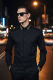 Barabas Wholesale Men's Greek Key Baroque Button Down Long Sleeves Shirts BR100 Black Gold