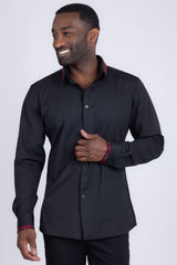 Barabas Wholesale Men's Rhinestone Greek key Pattern Long Sleeves Shirts BR100 Black Red