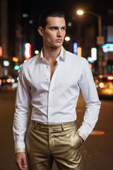 Barabas Wholesale Men's Greek Key Baroque Button Down Long Sleeves Shirts BR100 White Gold
