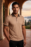 Benziny Men's Greek Key Collar Pattern Polo Shirt BZ109 Khaki