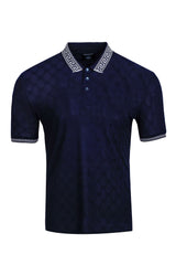 Benziny Men's Greek Key Collar Pattern Polo Shirt BZ109 Navy