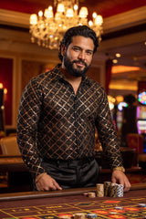 Men's See-Through Sequins Geometric Long-Sleeve Shirt Barabas Wholesale 6B07 #Color_Black Gold