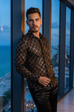 Men's See-Through Sequins Geometric Long-Sleeve Shirt Barabas Wholesale 6B07 #Color_Black Gold