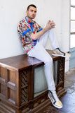 Barabas Wholesale Men's roses paisley graphic short sleeve shirt SS07 white