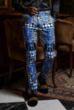 BARABAS Men's Printed Gold Chain Checkered Medusa Floral Pants CP178 Navy