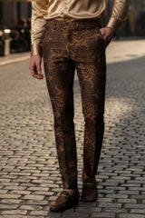 Barabas Men's Greek Pattern Floral Baroque Luxury Prom Blazer CP3100 Coffee