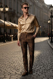 Barabas Men's Greek Pattern Floral Baroque Luxury Prom Blazer CP3100 Coffee