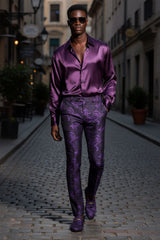 Barabas Men's Greek Pattern Floral Baroque Luxury Prom Blazer CP3100 Purple