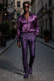 Barabas Men's Greek Pattern Floral Baroque Luxury Prom Blazer CP3100 Purple