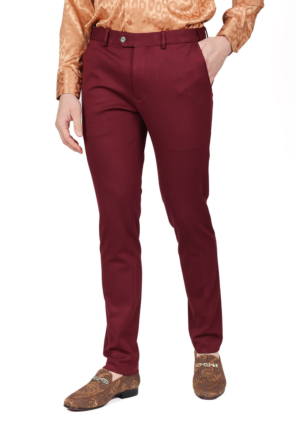 Barabas Wholesale Men's Solid Color Essential Chino Dress Stretch Pants CP4007 Burgundy