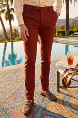 Barabas Men's Solid Color Essential Chino Dress Stretch Pants CP4007 Brick