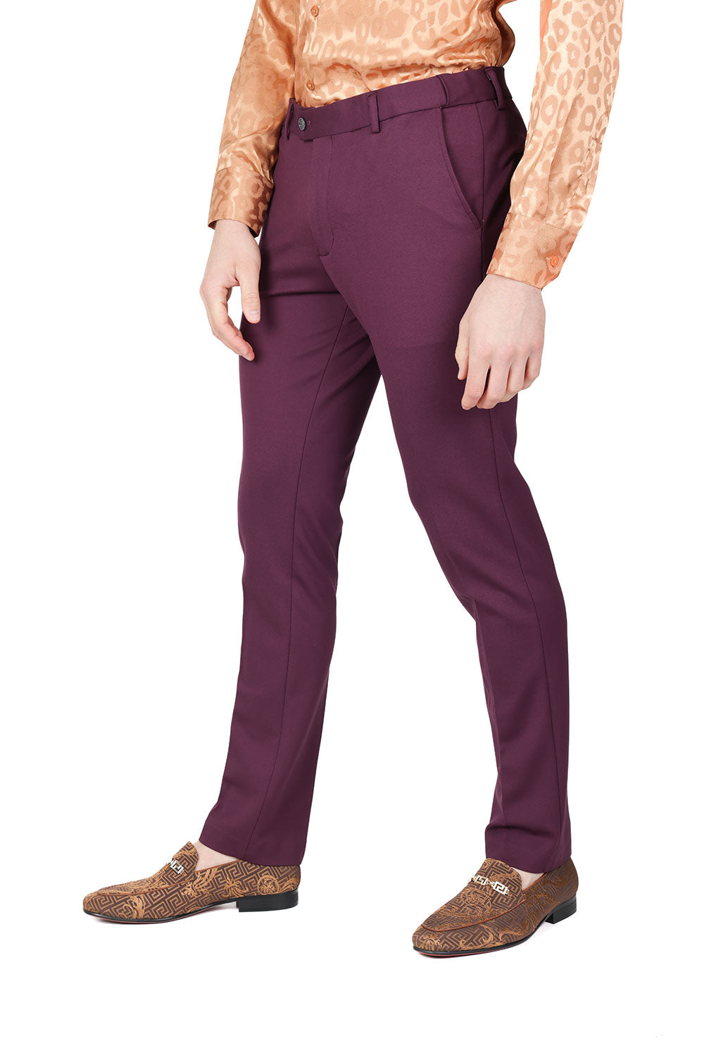 Barabas Men's Solid Color Essential Chino Dress Stretch Pants CP4007 Plum