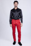 Barabas Men's Glossy Pattern Design Sparkly Luxury Dress Pants CP95 Red