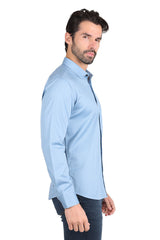 Barabas Wholesale Men's Solid Basic Palin Premium Button Down Dress Shirts 2DPS01 Blue
