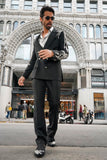 Barabas Wholesale Men's Sequins Pattern Double-Breasted Peak Lapel Suit 5SU37 Black Silver