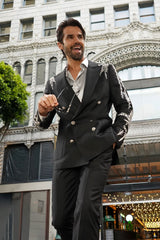 Barabas Wholesale Men's Sequins Pattern Double-Breasted Peak Lapel Suit 5SU37 Black Silver