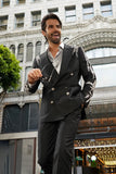 Barabas Wholesale Men's Sequins Pattern Double-Breasted Peak Lapel Suit 5SU37 Black Silver