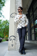 Barabas Wholesale Men's Polka Dots Silk Feel Shiny Long Sleeve Shirt 4B98 White