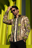 Barabas Wholesale Men's Rhinestone Medusa Floral Long Sleeve Shirts 3SPR416 Khaki