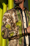 Barabas Wholesale Men's Rhinestone Medusa Floral Long Sleeve Shirts 3SPR416 Khaki