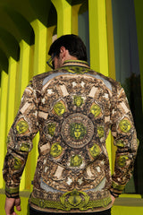 Barabas Wholesale Men's Rhinestone Medusa Floral Long Sleeve Shirts 3SPR416 Khaki