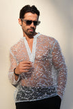 Barabas Wholesale Men's Sheer See Through Sequins Long Sleeve Shirts 5PST02 Light Blue