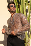 Barabas Wholesale Men's See Through Sequins V-Neck Long Sleeve Shirts 5PST01 Beige