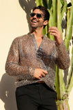Barabas Wholesale Men's See Through Sequins V-Neck Long Sleeve Shirts 5PST01 Beige