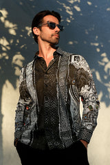 Barabas Wholesale Men's Black Snake Greek Pattern Rhinestone dress Shirts SPR962