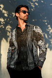 Barabas Wholesale Men's Black Snake Greek Pattern Rhinestone dress Shirts SPR962